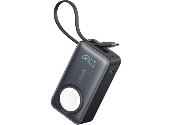 Anker MagGo Power Bank for Apple Watch, Officially Certified 10,000mAh Compact Battery Pack with Built-in USB-C Cable, 35W Max, for iPhone 15 Series, Samsung, iPad, AirPods, and More - Black